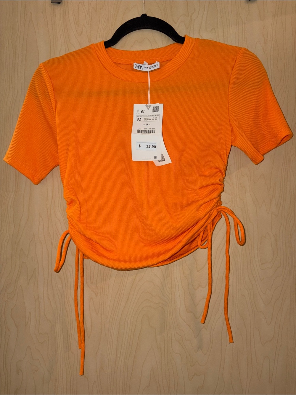 Zara Bright Orange Ruched Side-Tie Crop Top